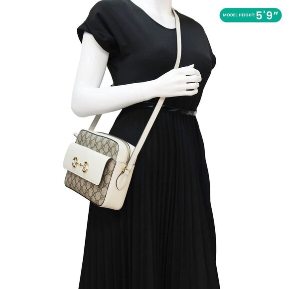 Gucci Horsebit 1955 Small GG Supreme Canvas Shoulder Bag White 645454 - Picture 2 of 15